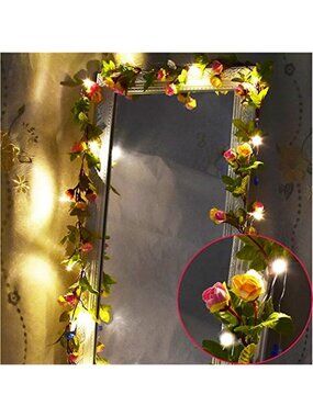 20LED Rose Flower String Lights Battery Powered 7.2ft Artificial  Flower Garland